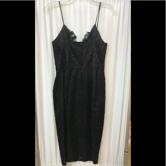 VINTAGE 80’s Women’s S Black Lace Plunging Evening Dress with Bow - Picture 9 of 15